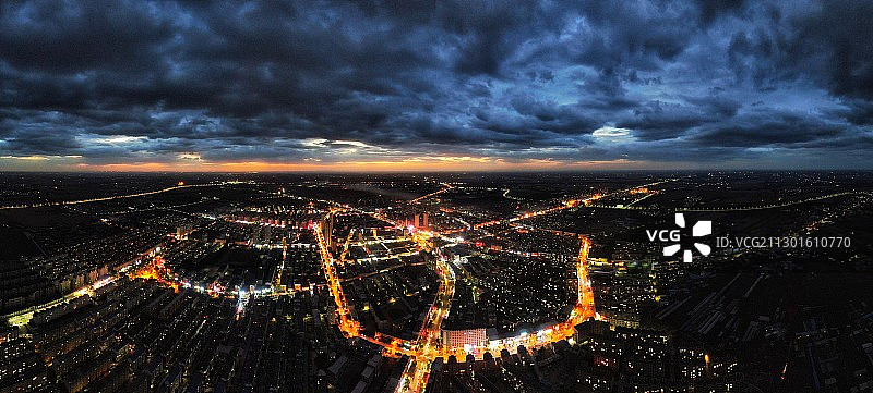 台安县小城夕阳风云起全景航拍图片素材