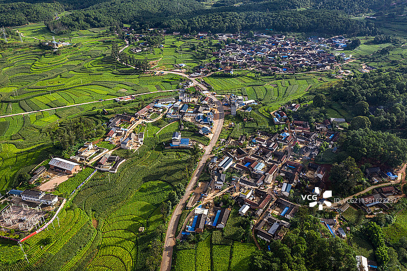 云南保山山村乡间航拍图片素材