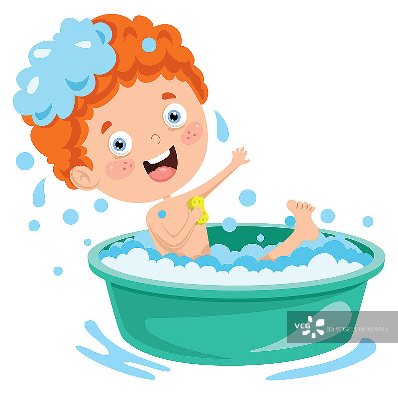儿童洗澡图片素材