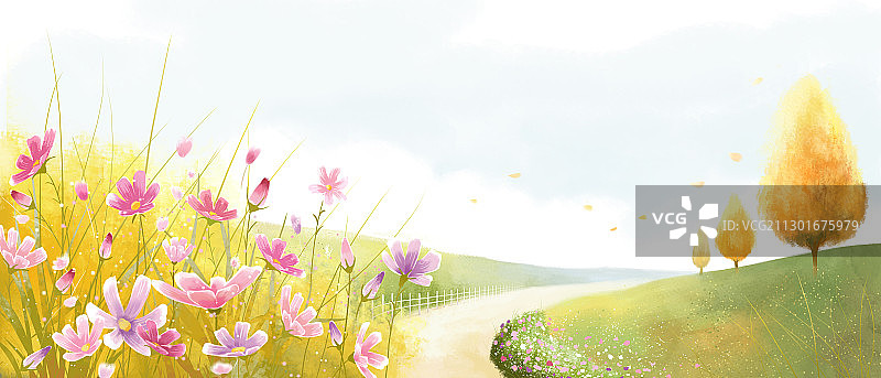 美丽的秋季公园风景插画009图片素材