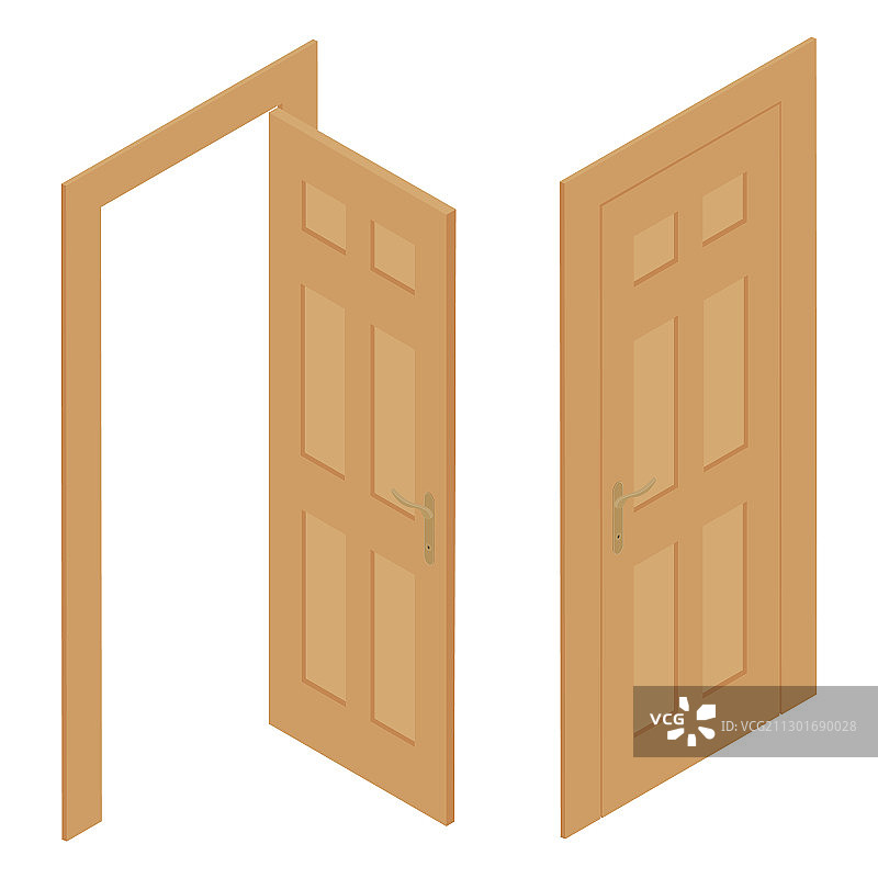 白色背景上的不同木门图片素材