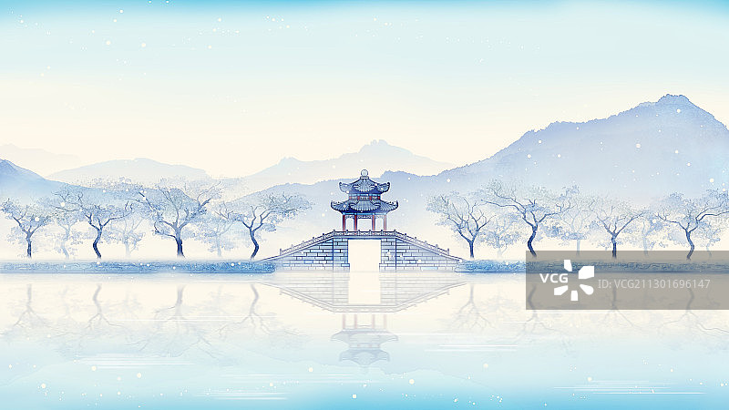 唯美颐和园古桥中国风冬季水墨画图片素材