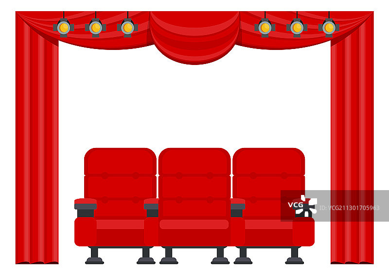 电影院里的三个红色舒适扶手椅图片素材