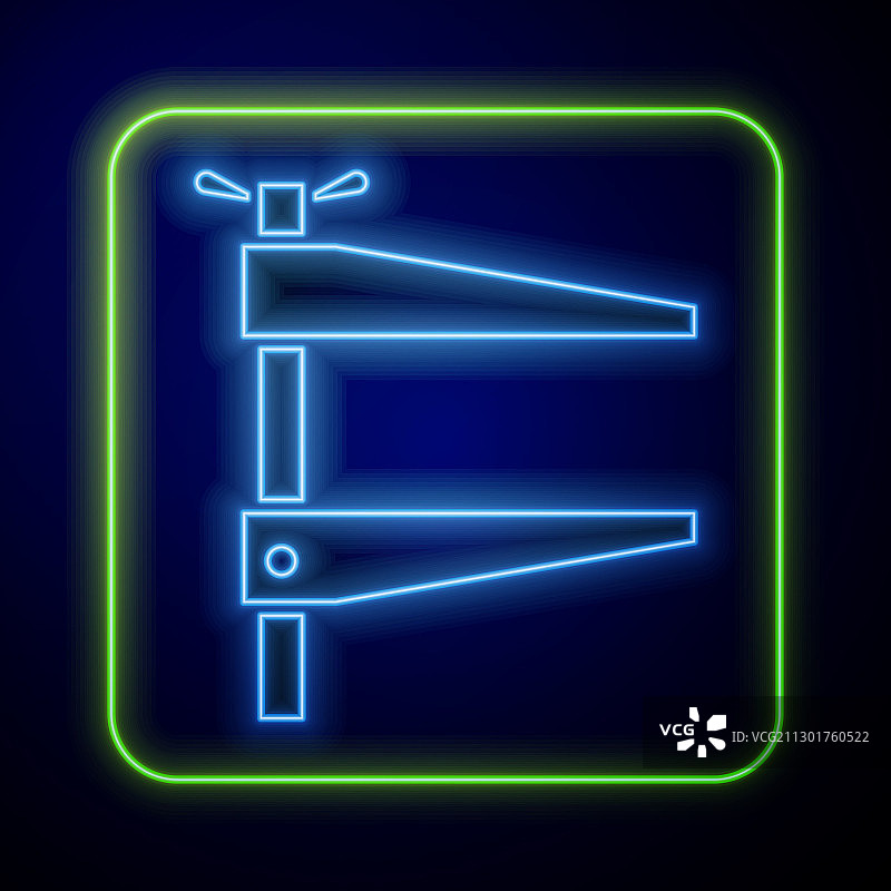 蓝色背景上的发光霓虹灯钳子工具图标图片素材