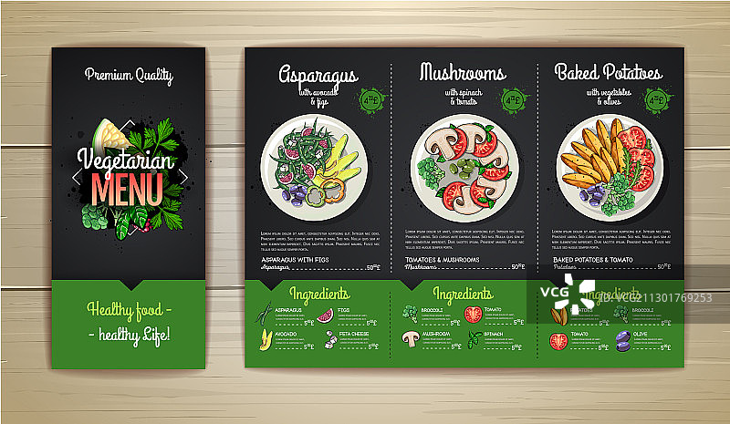 粉笔绘制的素食菜单设计图片素材