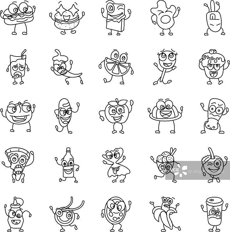 手绘的有趣快餐和小吃图片素材