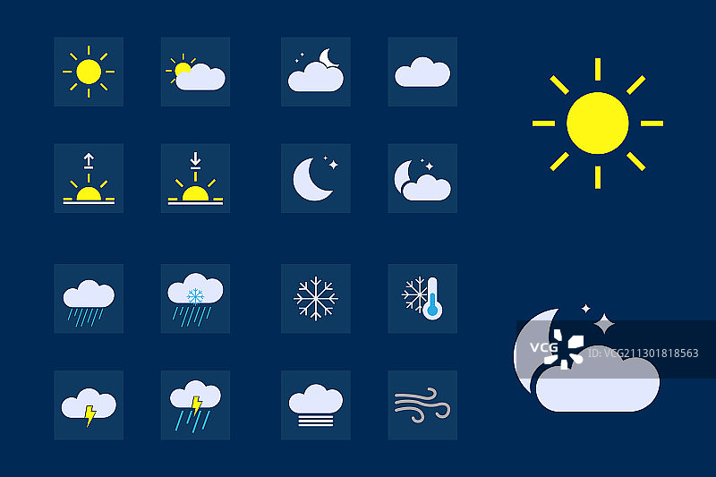 蓝色背景上的现代天气图标图片素材
