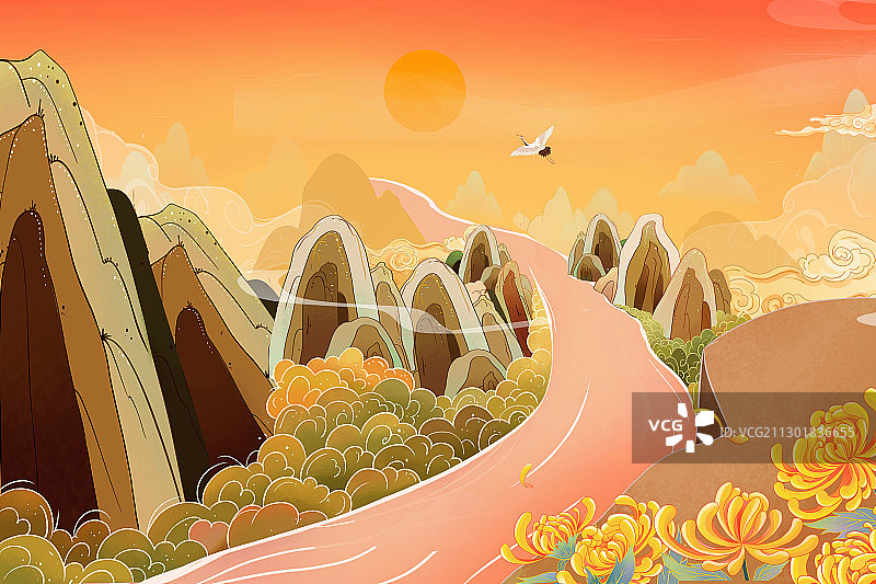 中国风重阳节场景插画图片素材