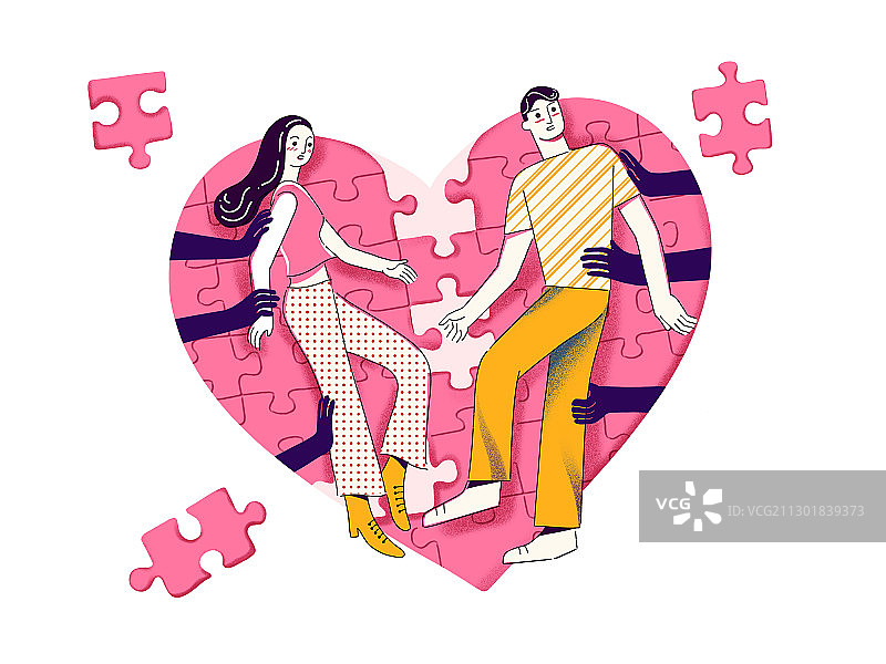 相亲催婚的男女青年插图手绘图片素材