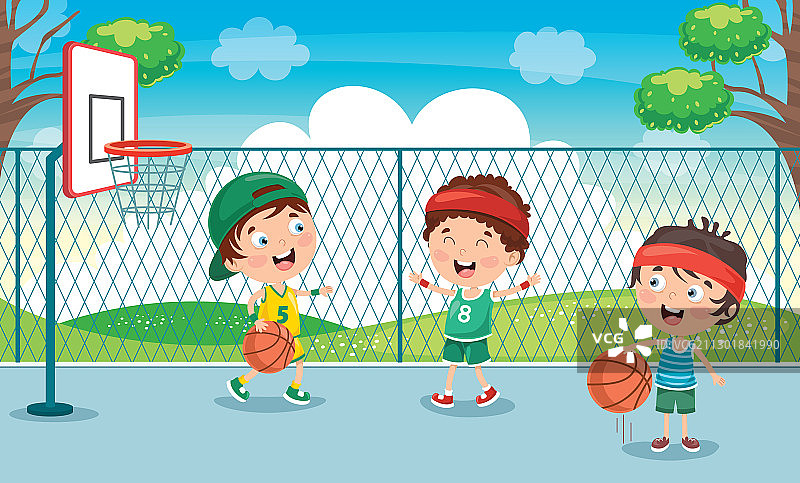 儿童在户外打篮球图片素材