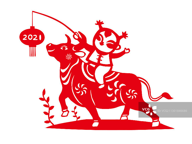 《福娃与牛》图片素材