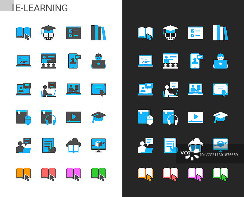 在线学习图标（浅色和深色主题）图片素材