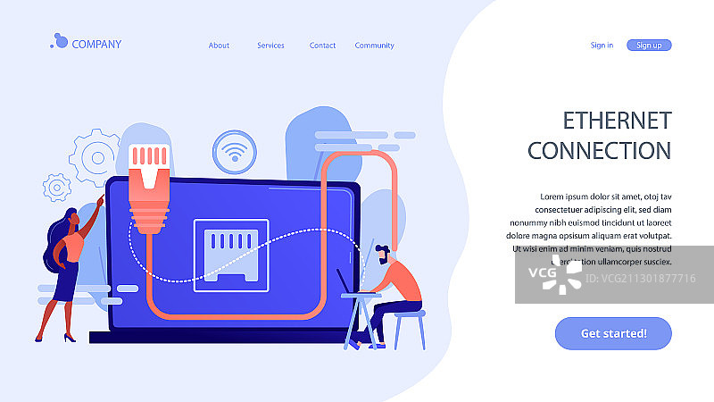 以太网连接概念着陆页图片素材