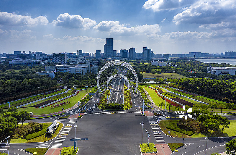 苏州园区星湖街航拍图片素材