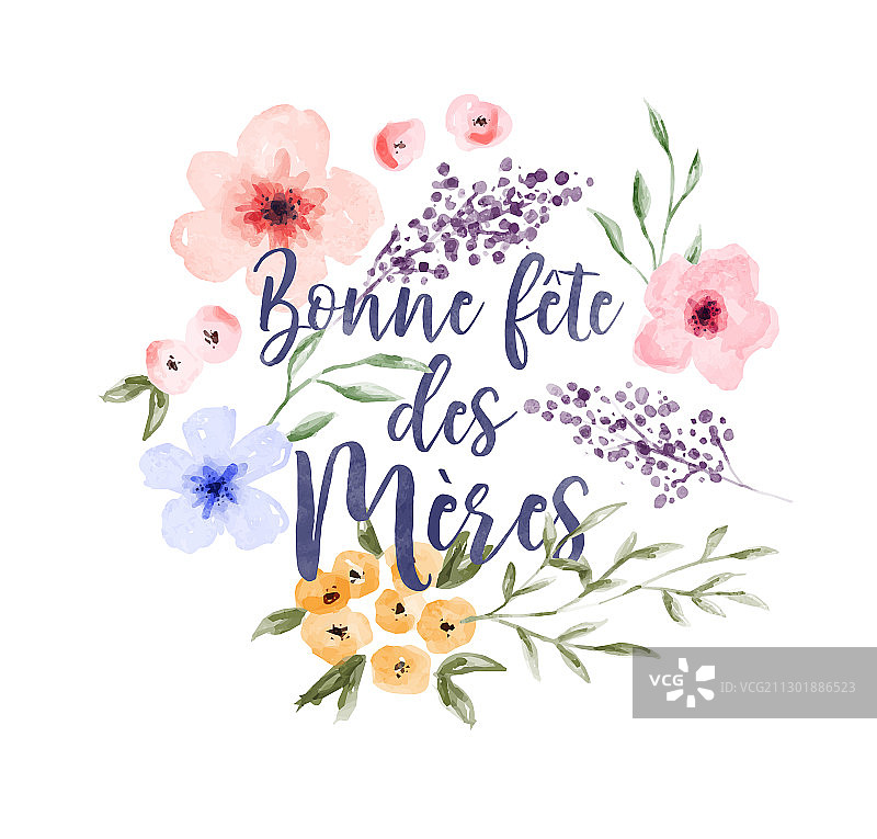 母亲节法式水彩花卉贺卡图片素材