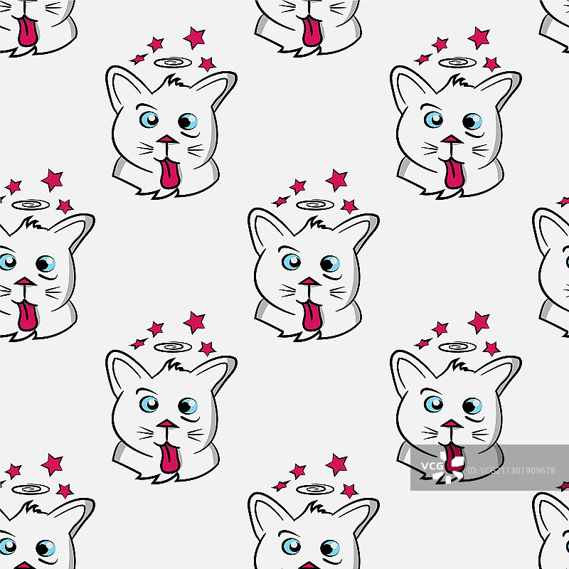 卡通滑稽猫宠物小猫无缝图案图片素材
