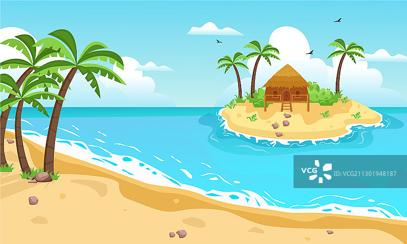 小屋黄色沙滩热带岛屿图片素材