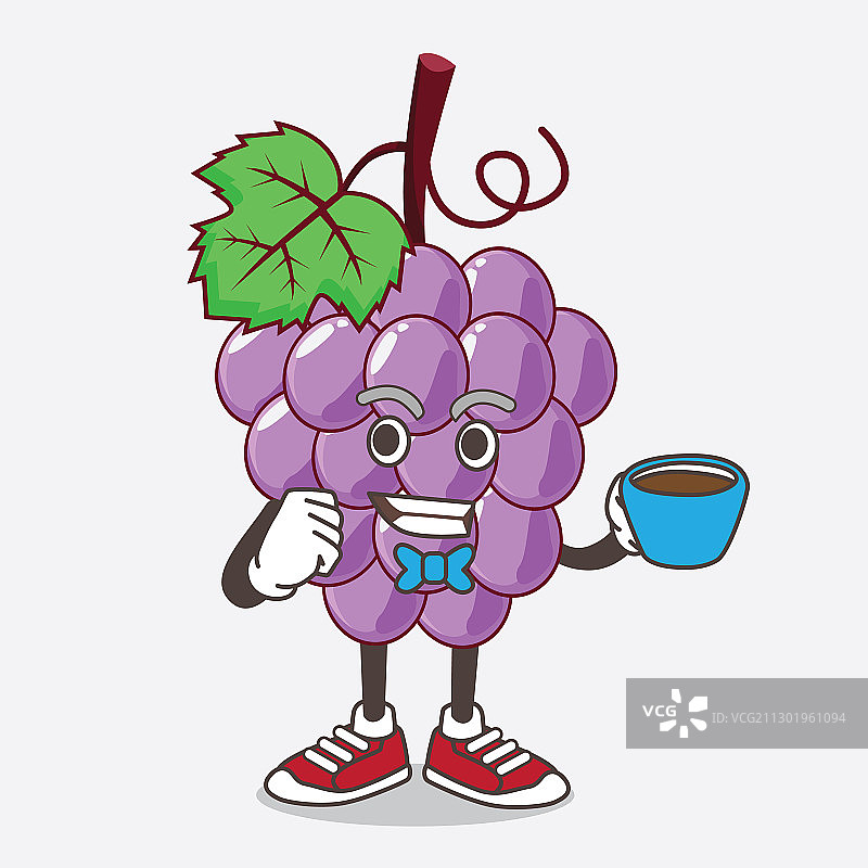 拿着杯子的葡萄水果卡通吉祥物图片素材