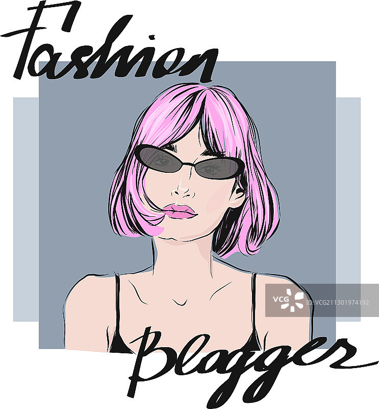 粉色头发女孩时尚印花图片素材