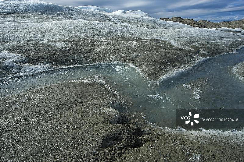 流经内陆冰盖的冰川溪流，位于北美格陵兰岛康克鲁斯瓦格图片素材