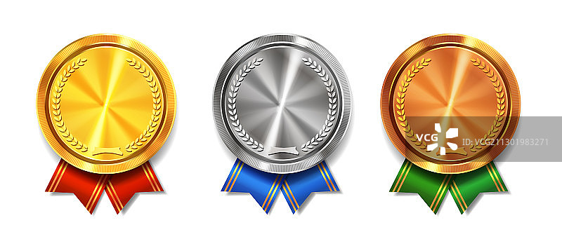 带丝带的金银铜奖牌套装图片素材