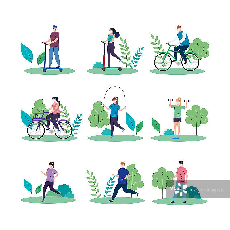 佩戴口罩的人物风景图片素材