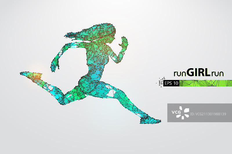 奔跑的女性运动员抽象轮廓图片素材