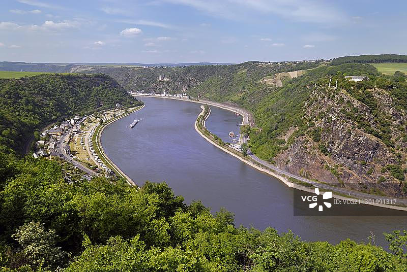 德国莱茵河峡谷和洛雷莱岩石景色图片素材