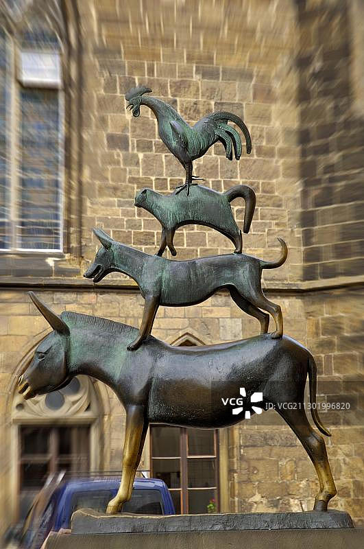 艺术家格哈德·马克斯，《不莱梅镇的乐师》（格林兄弟的童话故事），德国不莱梅图片素材