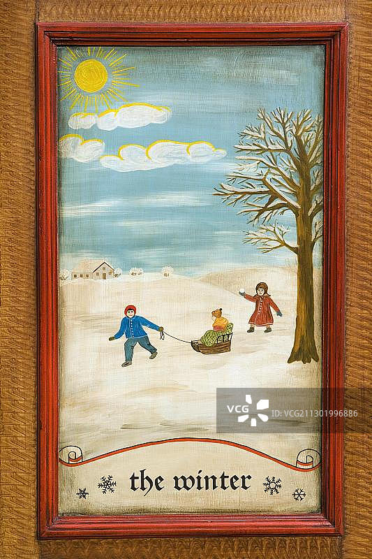 四季彩绘农家衣柜门板图片素材