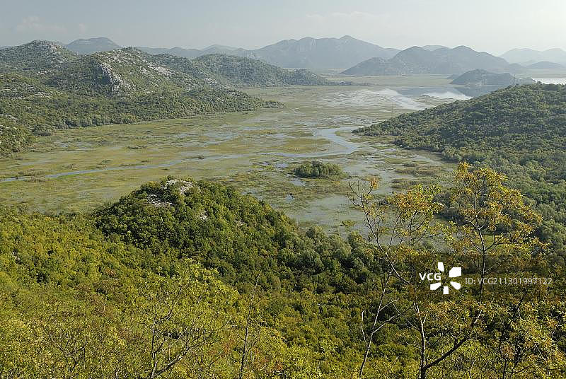 斯库台湖东岸，黑山，阿尔巴尼亚，欧洲图片素材