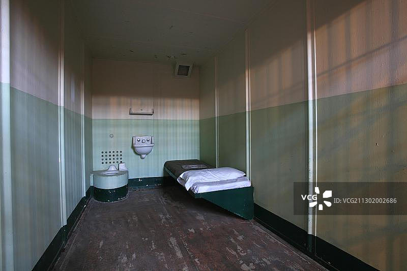 恶魔岛监狱牢房内部，美国加利福尼亚州旧金山图片素材