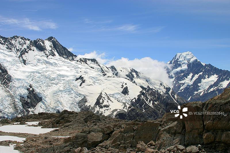 新西兰南岛库克山和塞夫顿山图片素材
