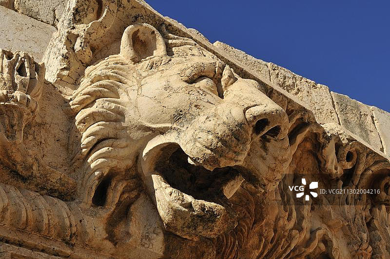 黎巴嫩贝卡谷巴尔贝克考古遗址的狮头滴水嘴（联合国教科文组织世界遗产）图片素材