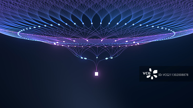 三维渲染的层级递减串联的线条粒子图片素材