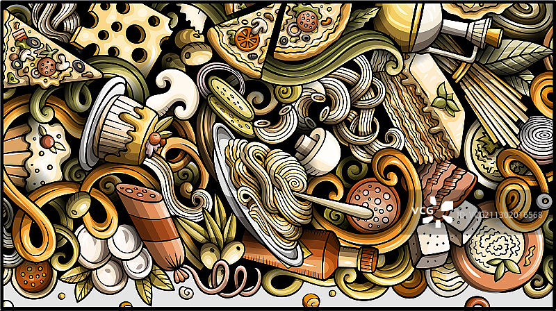 手绘意大利美食涂鸦banner图片素材