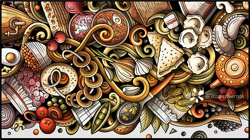 手绘涂鸦俄罗斯美食banner图片素材
