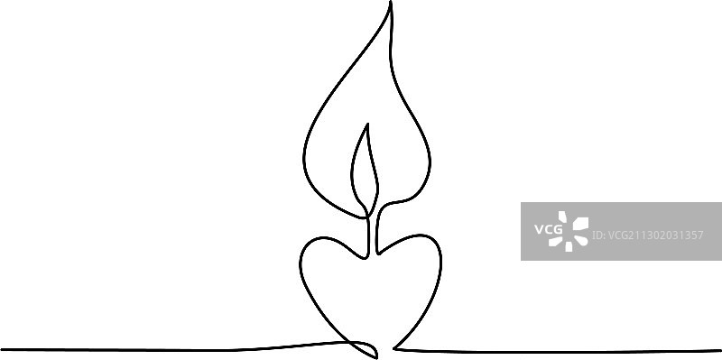 燃烧的火焰蜡烛连续单线绘画图片素材