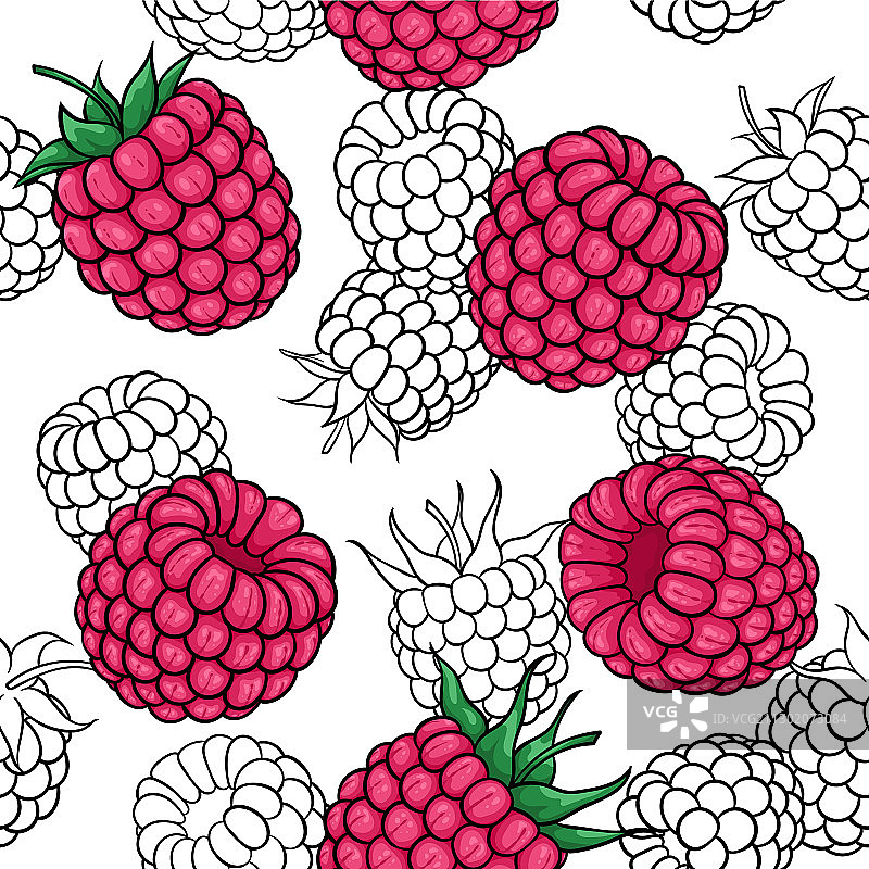 粉色黑白覆盆子无缝图案图片素材