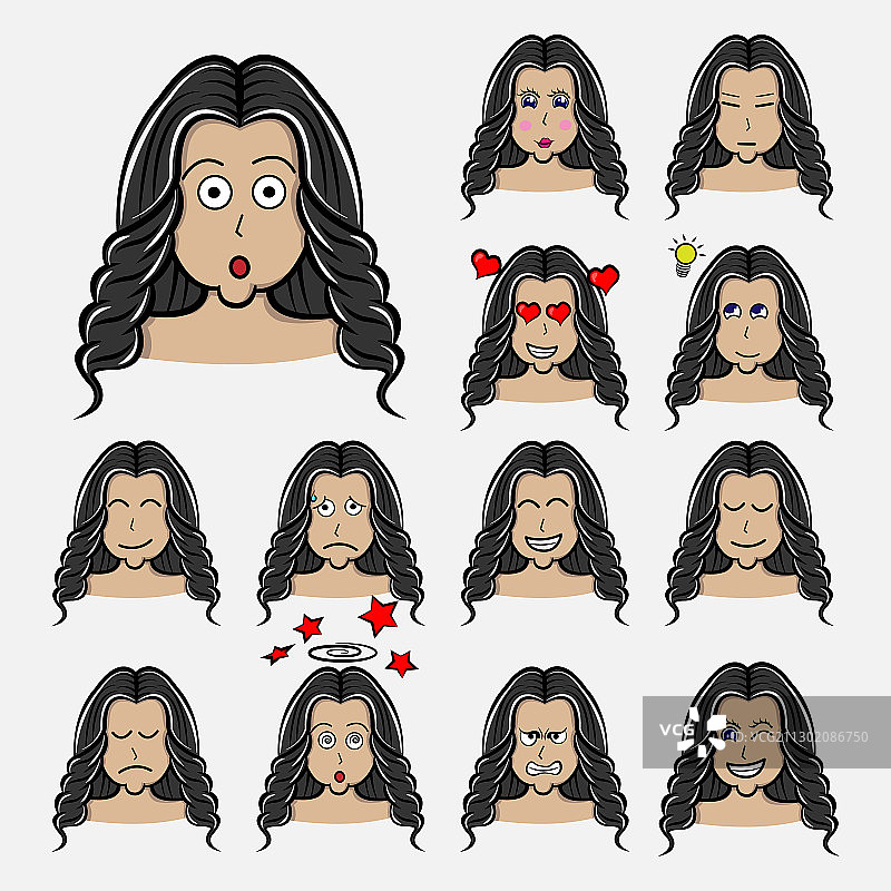 女性面部表情的卷发造型图片素材