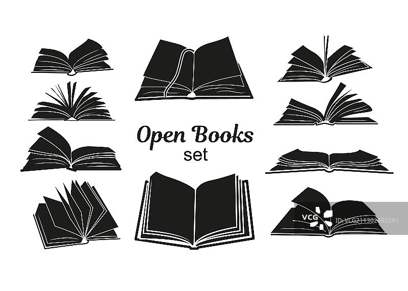 打开的书本黑色剪影合集图片素材