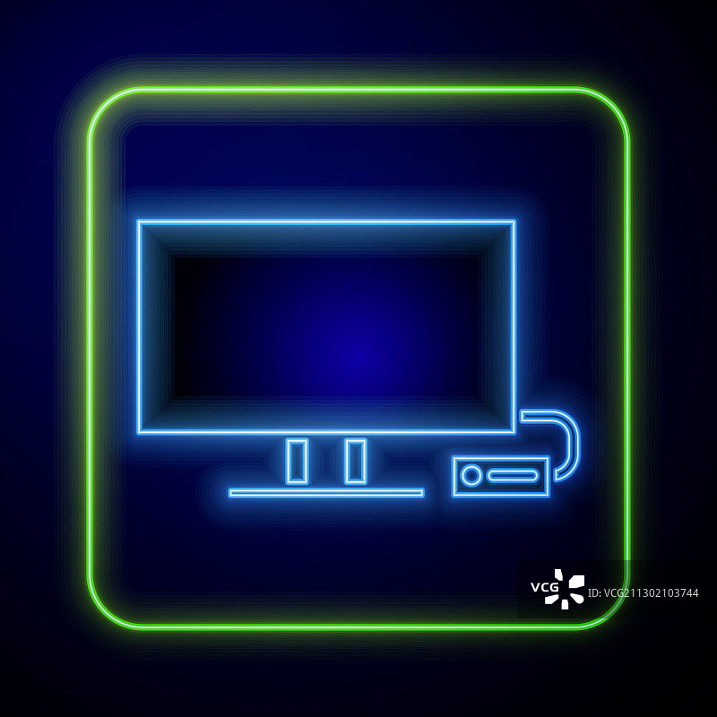 蓝色背景的霓虹灯发光智能电视图标图片素材