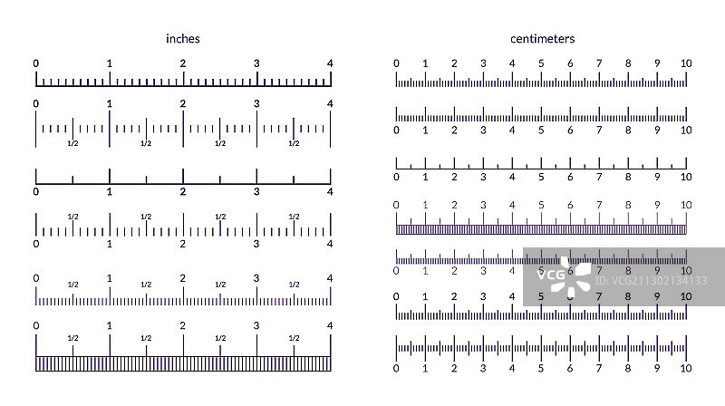 带刻度和英寸标记的尺子图片素材