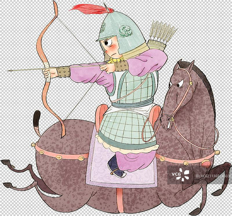 弓箭手转身射箭古代儿童插画元素图片素材