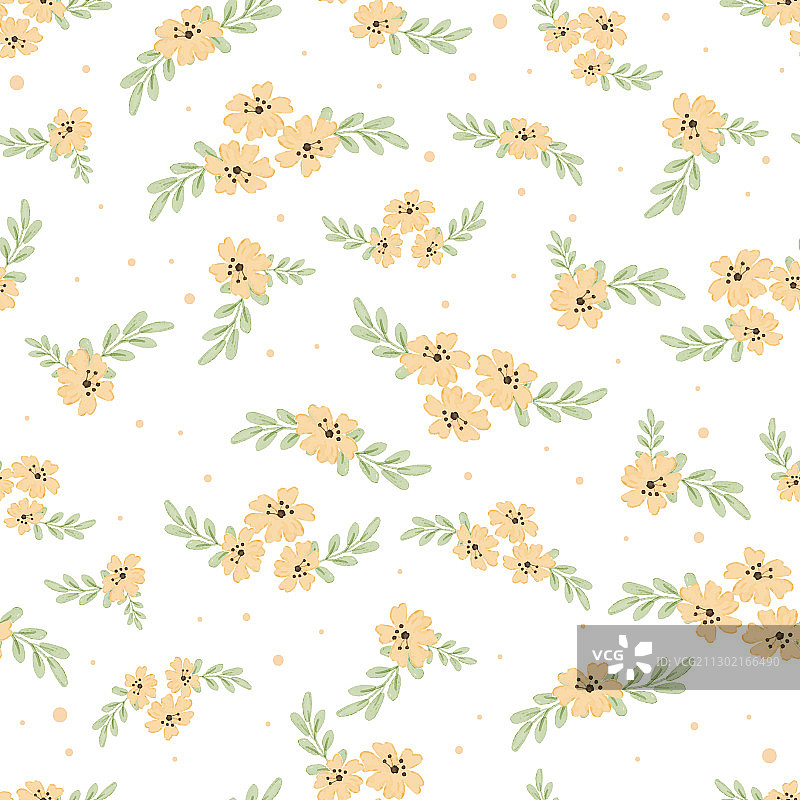 可爱水彩黄色波斯菊花朵无缝图案图片素材