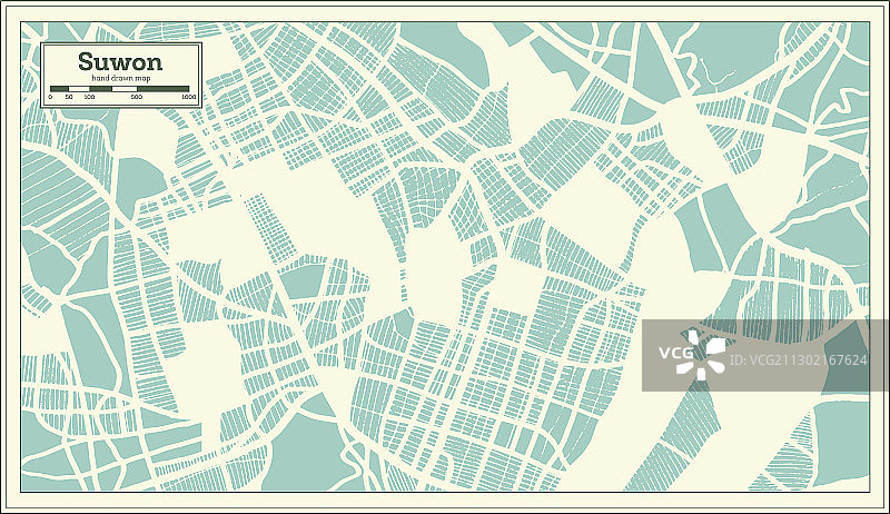 韩国水原城市复古风格地图图片素材