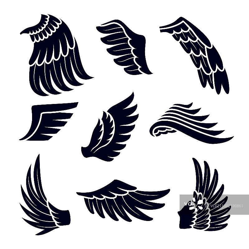 黑色翅膀剪影图标合集图片素材