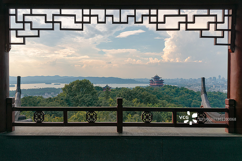 浙江杭州西湖钱塘江城市风光世界遗产图片素材