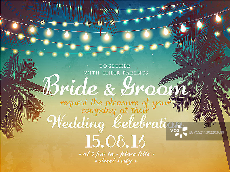 海滩上的节日装饰灯背景图片素材