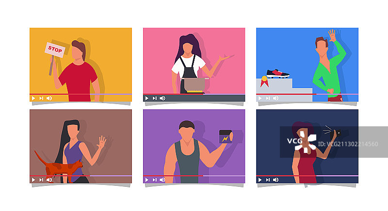 屏幕上的博主视频博客扁平概念在线图片素材